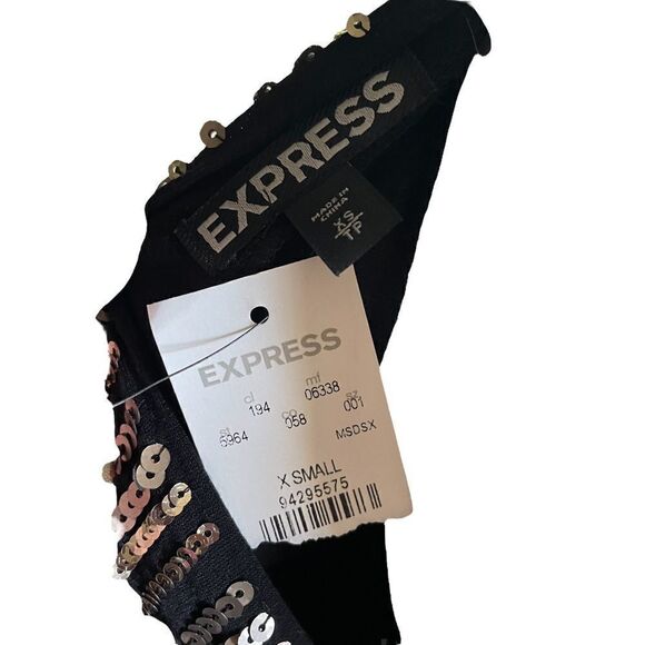 New Express Surplice Dress Black Gold Sequins Mini Sleeveless Tank Top Womens XS - Picture 8 of 12
